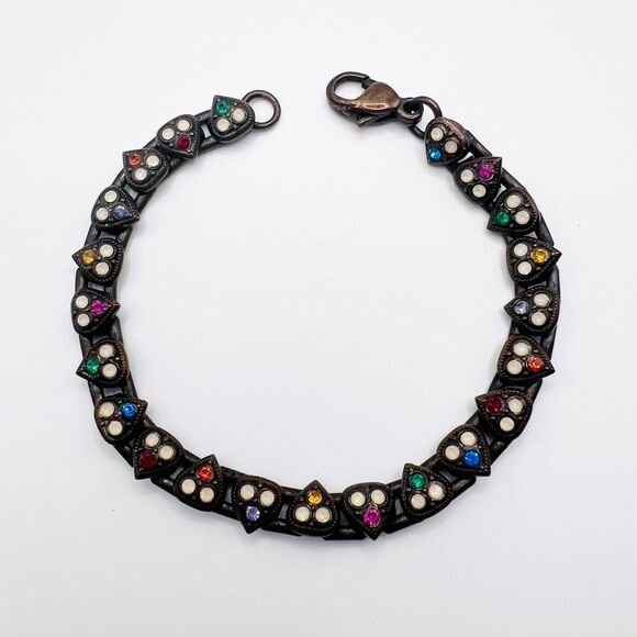 Sorrelli Necklace Bracelet Set Rhinestone Heart Link Statement Signed - Picture 7 of 11